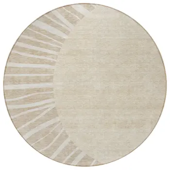 8' Beige And Khaki Round Abstract Washable Indoor Outdoor Area Rug