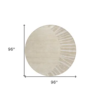8' Beige And Khaki Round Abstract Washable Indoor Outdoor Area Rug