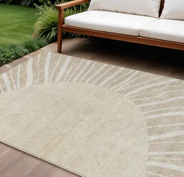 8' X 10' Beige And Khaki Abstract Washable Indoor Outdoor Area Rug