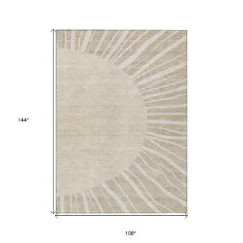 9' X 12' Beige And Khaki Abstract Washable Indoor Outdoor Area Rug