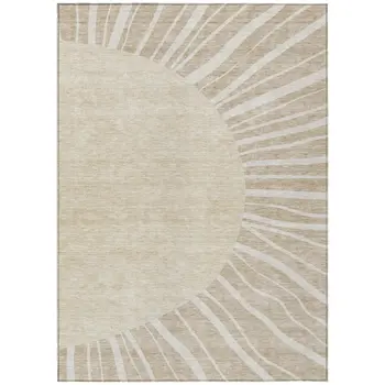 9' X 12' Beige And Khaki Abstract Washable Indoor Outdoor Area Rug