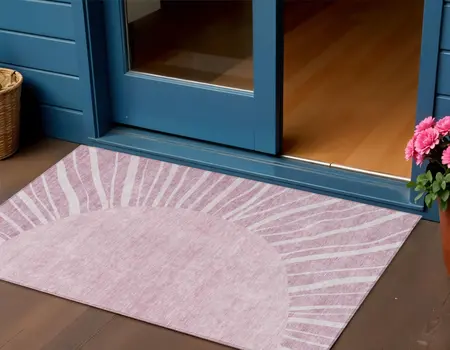 3' X 5' Blush Pink And Mauve Abstract Washable Indoor Outdoor Area Rug
