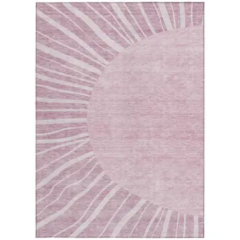 5' X 8' Blush Pink And Mauve Abstract Washable Indoor Outdoor Area Rug