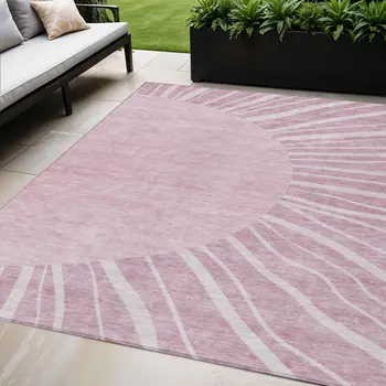5' X 8' Blush Pink And Mauve Abstract Washable Indoor Outdoor Area Rug
