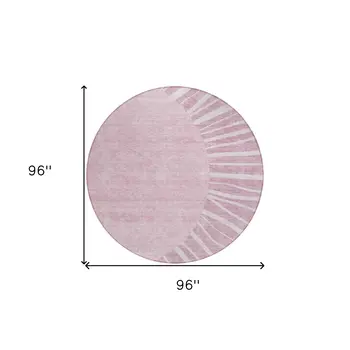 8' Blush Pink And Mauve Round Abstract Washable Indoor Outdoor Area Rug