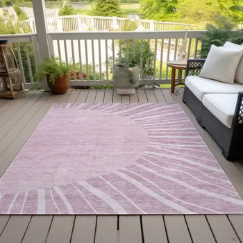 8' X 10' Blush Pink And Mauve Abstract Washable Indoor Outdoor Area Rug
