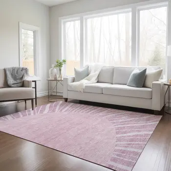 8' X 10' Blush Pink And Mauve Abstract Washable Indoor Outdoor Area Rug