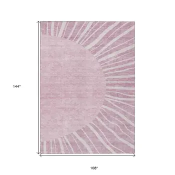 9' X 12' Blush Pink And Mauve Abstract Washable Indoor Outdoor Area Rug