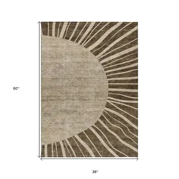 3' X 5' Brown Taupe And Beige Abstract Washable Indoor Outdoor Area Rug