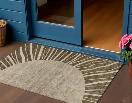 3' X 5' Brown Taupe And Beige Abstract Washable Indoor Outdoor Area Rug
