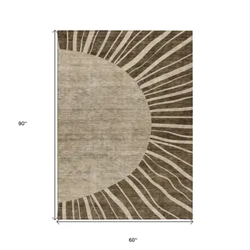 5' X 8' Brown Taupe And Beige Abstract Washable Indoor Outdoor Area Rug