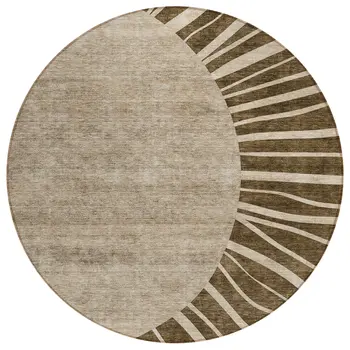 8' Brown Taupe And Beige Round Abstract Washable Indoor Outdoor Area Rug
