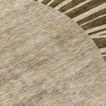8' Brown Taupe And Beige Round Abstract Washable Indoor Outdoor Area Rug