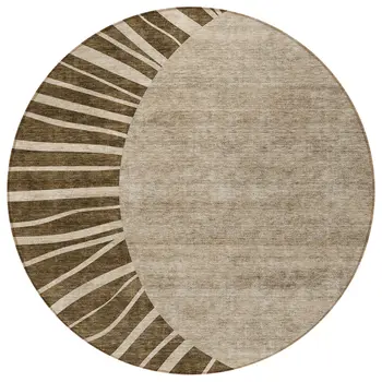 8' Brown Taupe And Beige Round Abstract Washable Indoor Outdoor Area Rug
