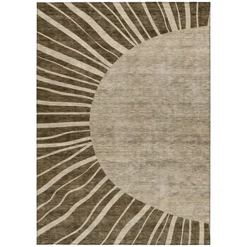 8' X 10' Brown Taupe And Beige Abstract Washable Indoor Outdoor Area Rug
