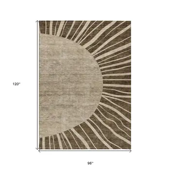 8' X 10' Brown Taupe And Beige Abstract Washable Indoor Outdoor Area Rug