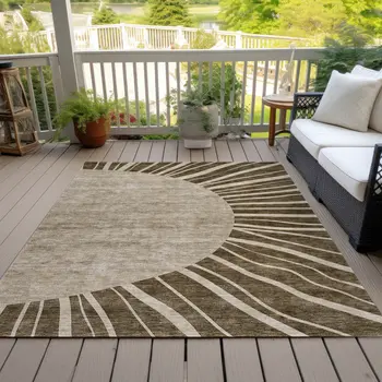 8' X 10' Brown Taupe And Beige Abstract Washable Indoor Outdoor Area Rug