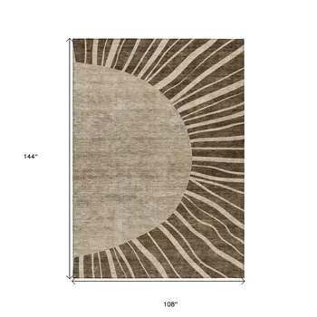 9' X 12' Brown Taupe And Beige Abstract Washable Indoor Outdoor Area Rug