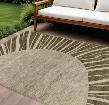 10' X 14' Brown Taupe And Beige Abstract Washable Indoor Outdoor Area Rug