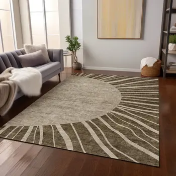 10' X 14' Brown Taupe And Beige Abstract Washable Indoor Outdoor Area Rug