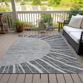 3' X 5' Charcoal Gray And Silver Abstract Washable Indoor Outdoor Area Rug