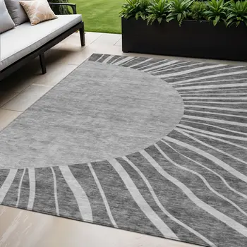 5' X 8' Charcoal Gray And Silver Abstract Washable Indoor Outdoor Area Rug