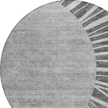 8' Charcoal Gray And Silver Round Abstract Washable Indoor Outdoor Area Rug