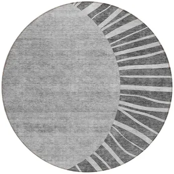 8' Charcoal Gray And Silver Round Abstract Washable Indoor Outdoor Area Rug