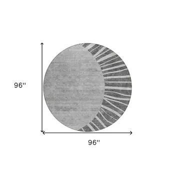 8' Charcoal Gray And Silver Round Abstract Washable Indoor Outdoor Area Rug