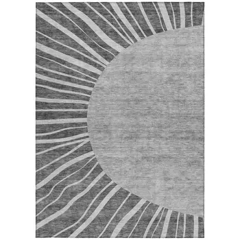 10' X 14' Charcoal Gray And Silver Abstract Washable Indoor Outdoor Area Rug