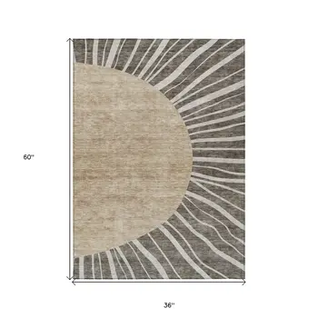 3' X 5' Chocolate Beige And Taupe Abstract Washable Indoor Outdoor Area Rug