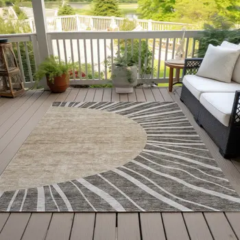 3' X 5' Chocolate Beige And Taupe Abstract Washable Indoor Outdoor Area Rug