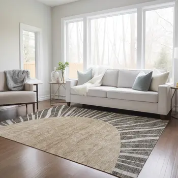3' X 5' Chocolate Beige And Taupe Abstract Washable Indoor Outdoor Area Rug