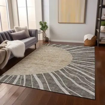 5' X 8' Chocolate Beige And Taupe Abstract Washable Indoor Outdoor Area Rug