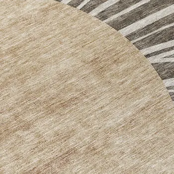 8' Chocolate Beige And Taupe Round Abstract Washable Indoor Outdoor Area Rug