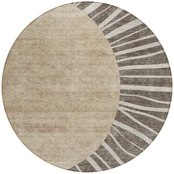 8' Chocolate Beige And Taupe Round Abstract Washable Indoor Outdoor Area Rug