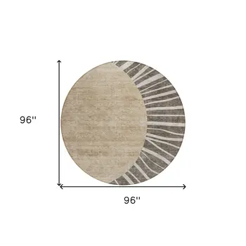 8' Chocolate Beige And Taupe Round Abstract Washable Indoor Outdoor Area Rug