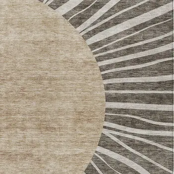8' X 10' Chocolate Beige And Taupe Abstract Washable Indoor Outdoor Area Rug