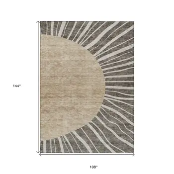 9' X 12' Chocolate Beige And Taupe Abstract Washable Indoor Outdoor Area Rug