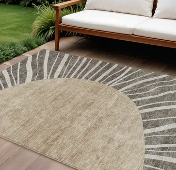 9' X 12' Chocolate Beige And Taupe Abstract Washable Indoor Outdoor Area Rug