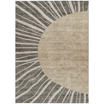 9' X 12' Chocolate Beige And Taupe Abstract Washable Indoor Outdoor Area Rug