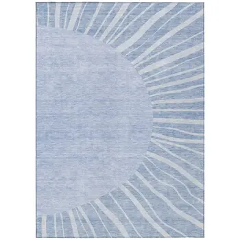 3' X 5' Denim Blue And Sky Blue Abstract Washable Indoor Outdoor Area Rug