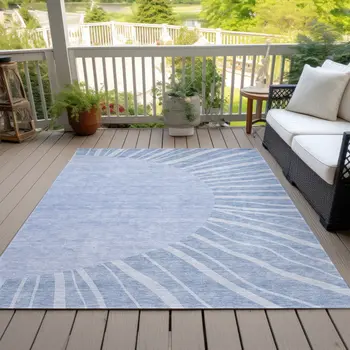5' X 8' Denim Blue And Sky Blue Abstract Washable Indoor Outdoor Area Rug