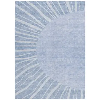 5' X 8' Denim Blue And Sky Blue Abstract Washable Indoor Outdoor Area Rug