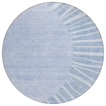 8' Denim Blue And Sky Blue Round Abstract Washable Indoor Outdoor Area Rug