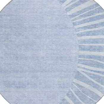 8' Denim Blue And Sky Blue Round Abstract Washable Indoor Outdoor Area Rug