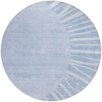 8' Denim Blue And Sky Blue Round Abstract Washable Indoor Outdoor Area Rug
