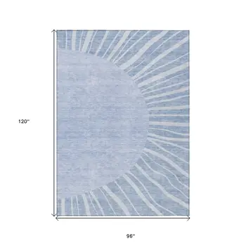 8' X 10' Denim Blue And Sky Blue Abstract Washable Indoor Outdoor Area Rug