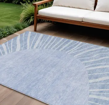 8' X 10' Denim Blue And Sky Blue Abstract Washable Indoor Outdoor Area Rug