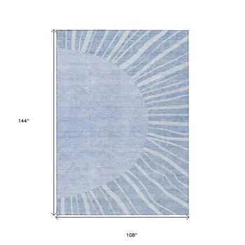9' X 12' Denim Blue And Sky Blue Abstract Washable Indoor Outdoor Area Rug